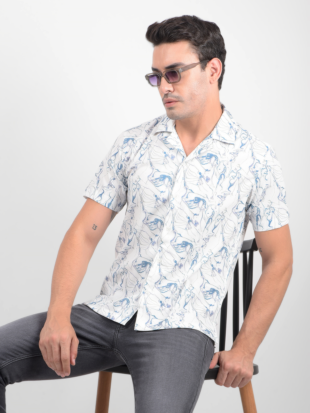 Numero Uno Men Printed White Resort Collar Fit Shirt